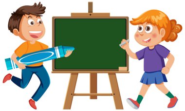 Chalkboard with school kids template illustration