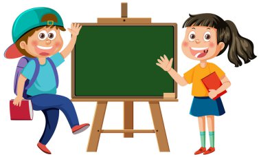 Chalkboard with school kids template illustration