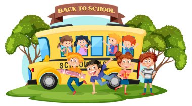Back to school with kids cartoon character illustration
