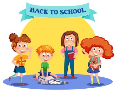 Back to school with kids cartoon character illustration