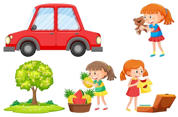 Set Bambini Che Fanno Diverse Attività Illustrazione — Vettoriale Stock