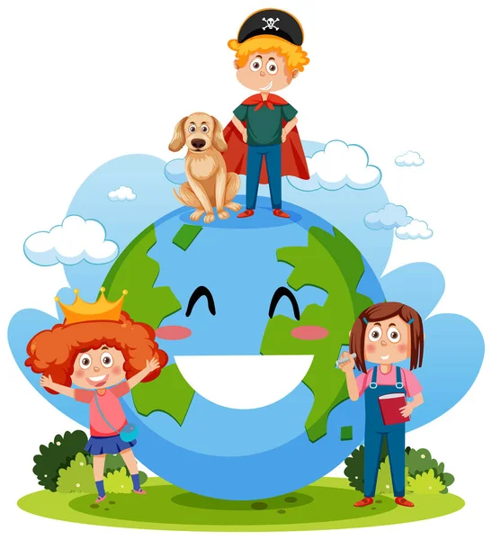 Smile Earth Globe Cartoon Character Illustration — Vector de stock