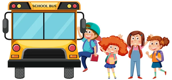 School Bus Students Cartoon Illustration — Stockvector