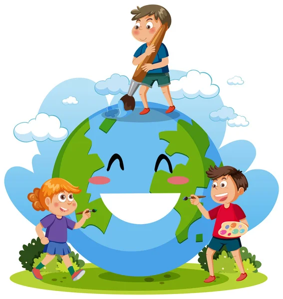 Smile Earth Globe Cartoon Character Illustration — Vetor de Stock