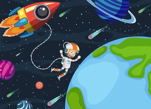 Astronaut Galaxy Background Illustration — Vector de stock