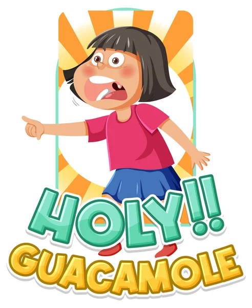 Cute Cartoon Character Shouting Holy Guacamole Icon Illustration - Stok Vektor