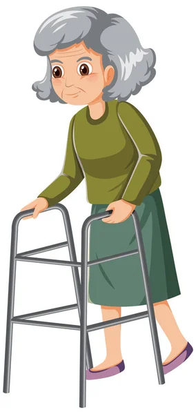 有步行图解的老年妇女 — 图库矢量图片