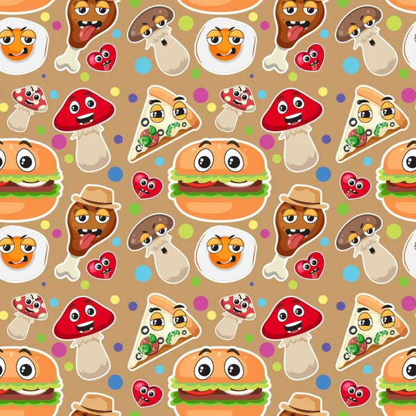 Seamless Pattern Cute Food Theme Illustration — Stockový vektor