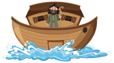 Noahs Ark and cartoon character set illustration