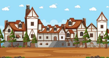 Ancient medieval village background illustration