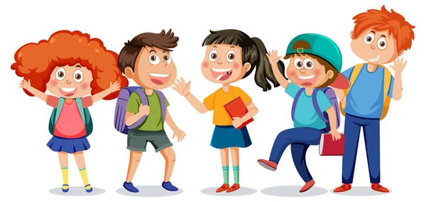 School kids cartoon characters set illustration