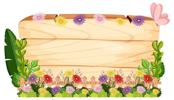 Nature Frame Wooden Board Leaves Flowers Illustration — Stockvektor