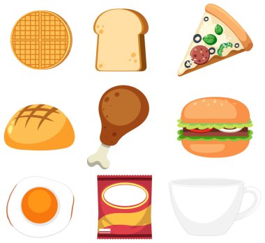 Set of different fast foods illustration