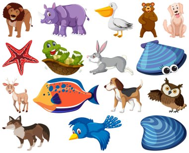 Set of various animals cartoon illustration
