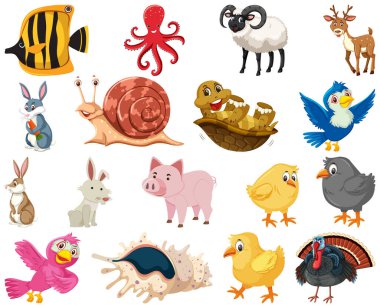 Set of various animals cartoon illustration