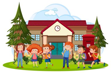 Happy kids at school illustration
