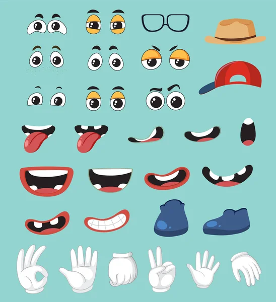 Set Cartoon Eyes Mouth Isolated Illustration — Stockový vektor