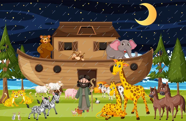 Forest Scene Noah Ark Animals Illustration — Stok Vektör