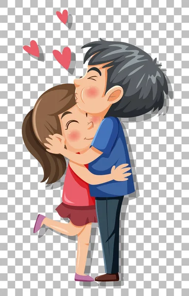 Cute Couple Cartoon Character Grid Background Illustration —  Vetores de Stock