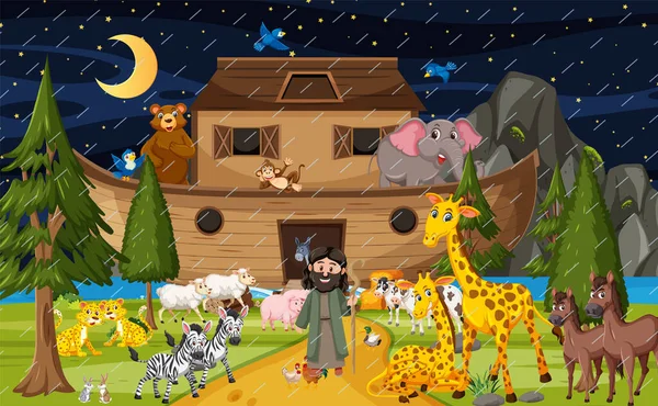 Forest Scene Noah Ark Animals Illustration — Stock Vector