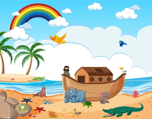 Nuh Gemisi Vahşi Hayvanlar Sahne Resimlerinde — Stok Vektör
