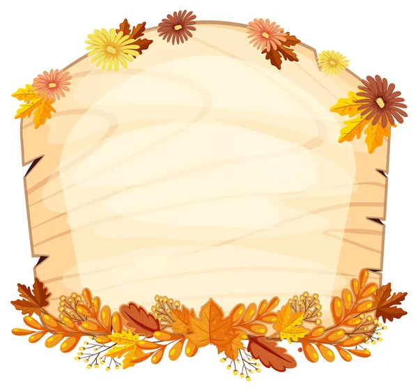 Autumn Frame Wooden Board Leaves Flowers Illustration — Stockvector