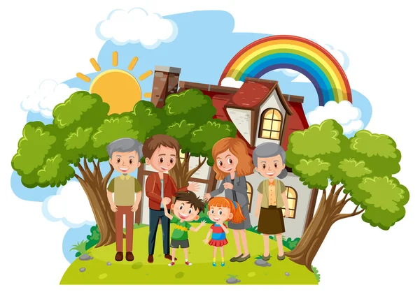 Happy Family Infront House White Background Illustration — Vetor de Stock
