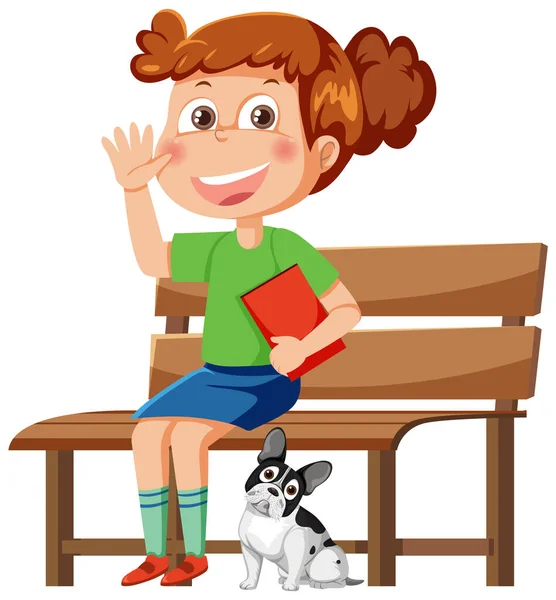 Girl Book Sitting Bench Illustration — Vector de stock