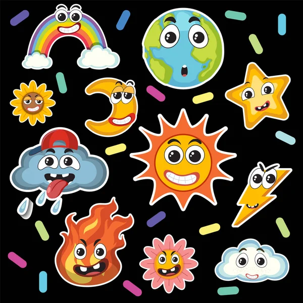 Cute Weather Icons Sticker Seamless Pattern Illustration — Wektor stockowy