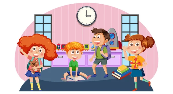 Classroom Scene Student Cartoon Character Illustration — 스톡 벡터