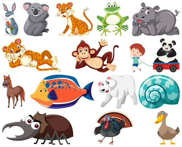 Set Various Animals Cartoon Illustration — Vettoriale Stock