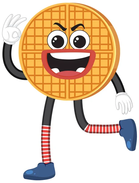 Circle Waffle Cartoon Character Illustration — Stockvektor