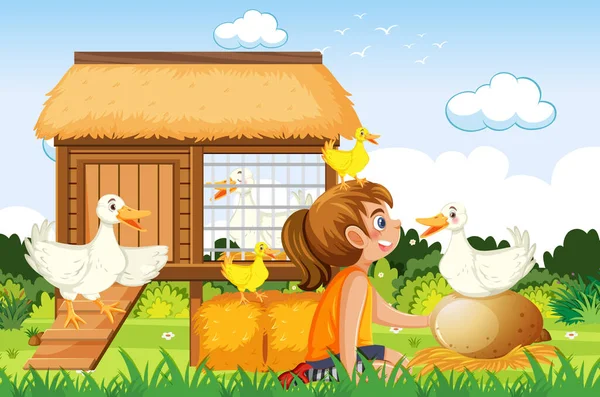 Duck House Outdoor Scene Illustration —  Vetores de Stock