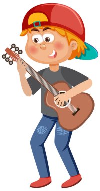 Pay playing guitar cartoon character illustration