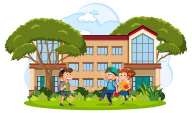 Happy kids at school illustration