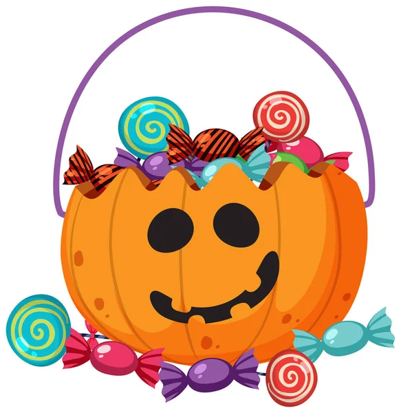 Halloween Pumpkin Basket Candy Illustration — Stock Vector
