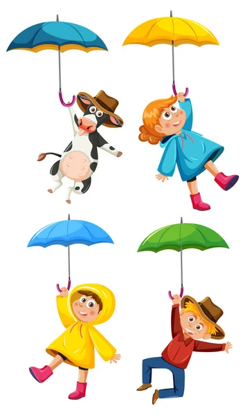 Kids Raincoat Holding Umbrella Illustration — Stock Vector