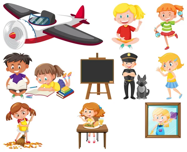 Conjunto Diferentes Crianças Objetos Bonitos Ilustração — Vetor de Stock