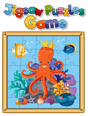 Sea animals photo jigsaw puzzle game template illustration