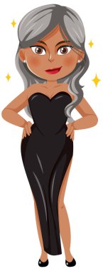 Beautiful woman in black dress cartoon character illustration