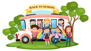 Back to school with kids cartoon character illustration