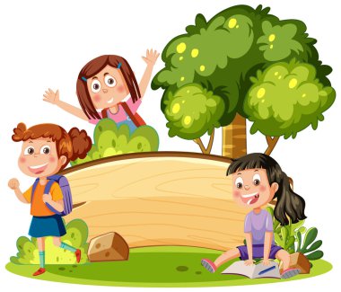 Empty board with cartoon kids illustration