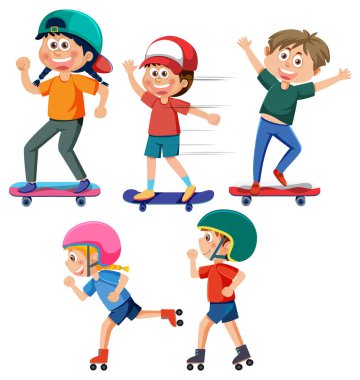 Children doing different activities set illustration