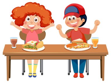 Children having breakfast on the table illustration