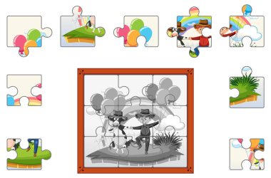 Cow farm photo jigsaw puzzle game template illustration