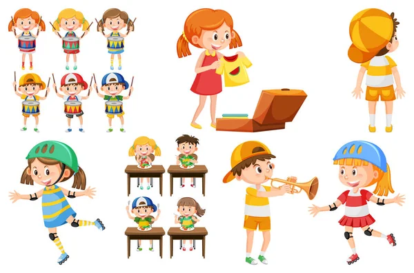 Gruppe Von Kindern Die Verschiedene Aktivitäten Ausüben Illustration — Stockvektor