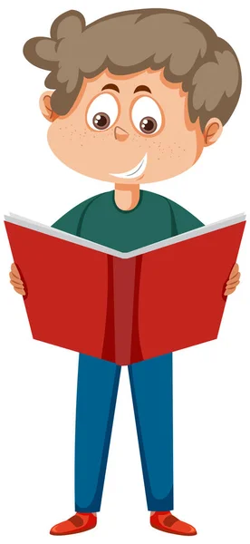 Boy Reading Book Cartoon Illustration — Stok Vektör