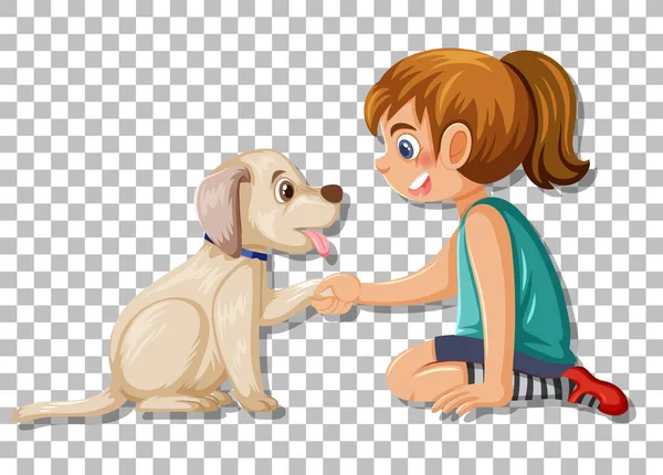 Girl Playing Cute Dog Illustration — Stock Vector