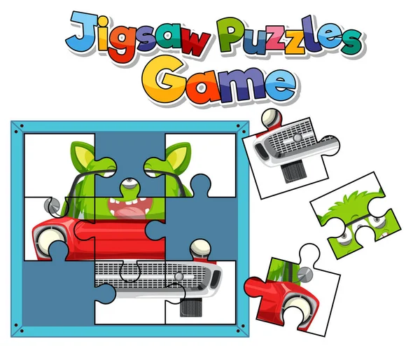 Monster Photo Jigsaw Puzzle Game Template Illustration — Stockový vektor