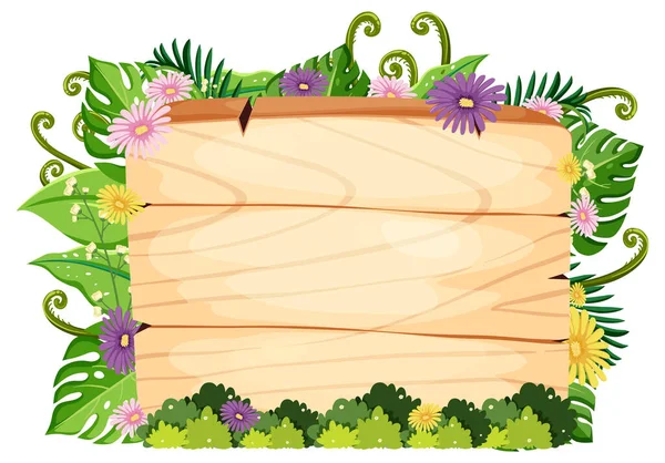 Nature Frame Wooden Board Leaves Flowers Illustration — Stockvektor